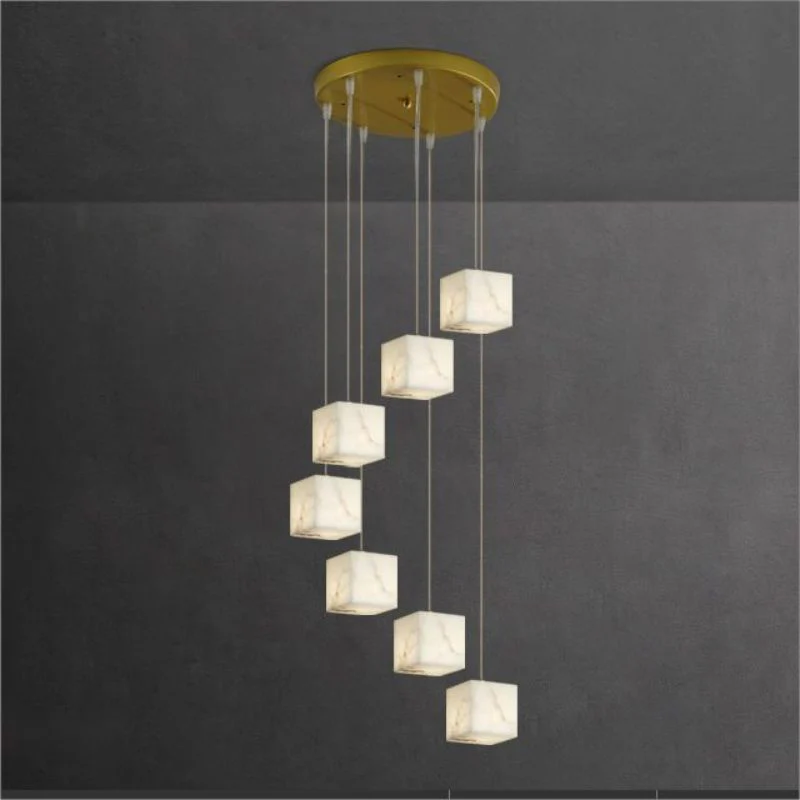 Alabaster Cube Foyer Staircase Long Chandelier - Image 3