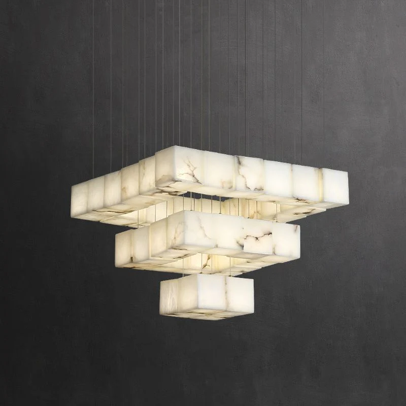 Alabaster Cube Foyer Staircase Long Chandelier - Image 7