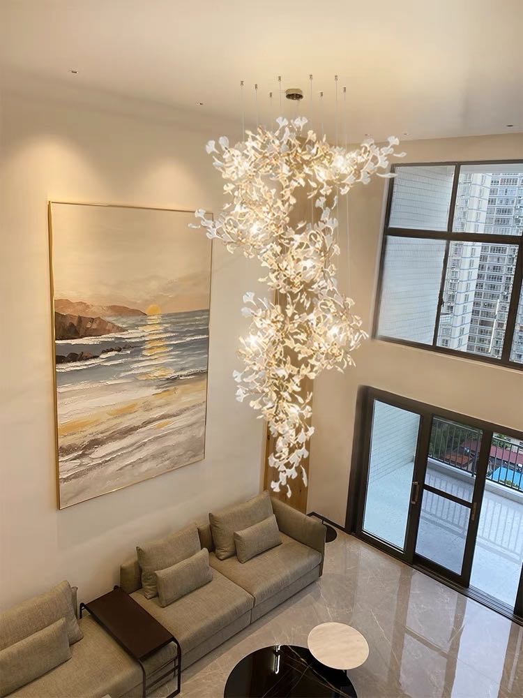 Ceramic Ginkgo Staircase Long Branch Chandelier - Image 9