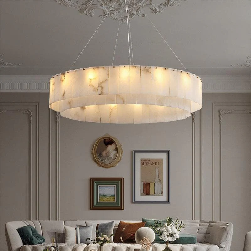 Modern Alabaster 2 tier Round Art Chandelier - Image 9