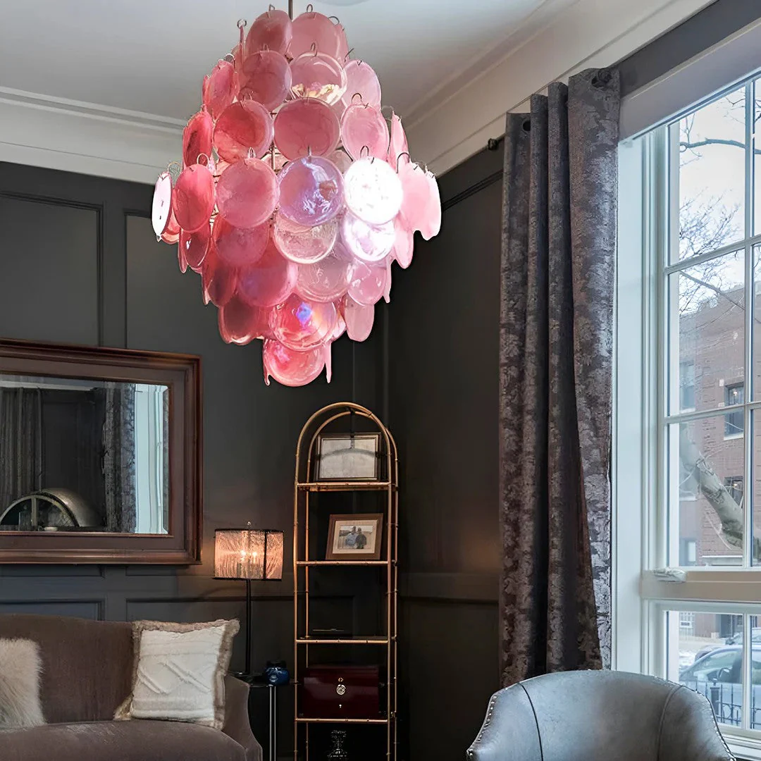 Pink Vintage Murano Glass Tiered Chandelier - Image 2