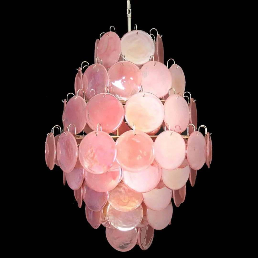 Pink Vintage Murano Glass Tiered Chandelier - Image 4