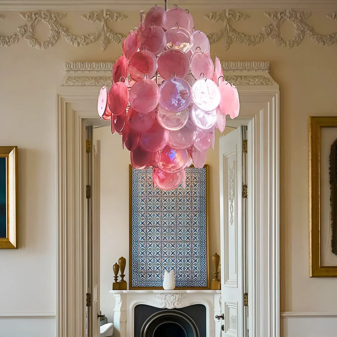 Pink Vintage Murano Glass Tiered Chandelier - Image 6