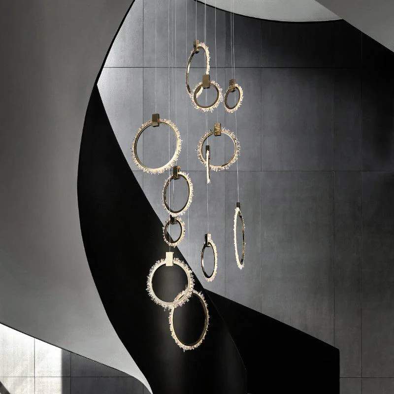 Primary Crystal Cluster 12 Rings Staircase Chandelier - Image 3