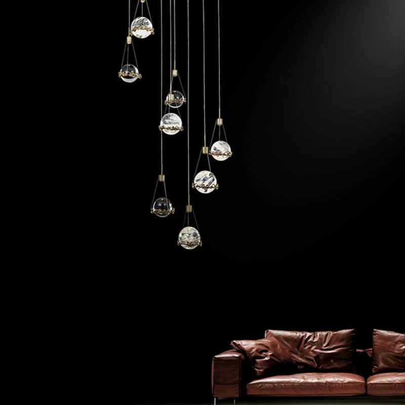 Primary Rock Crystal Ball Ceiling Mounted Staircase Chandelier - Image 3
