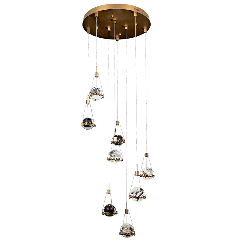 Primary Rock Crystal Ball Ceiling Mounted Staircase Chandelier - Image 4