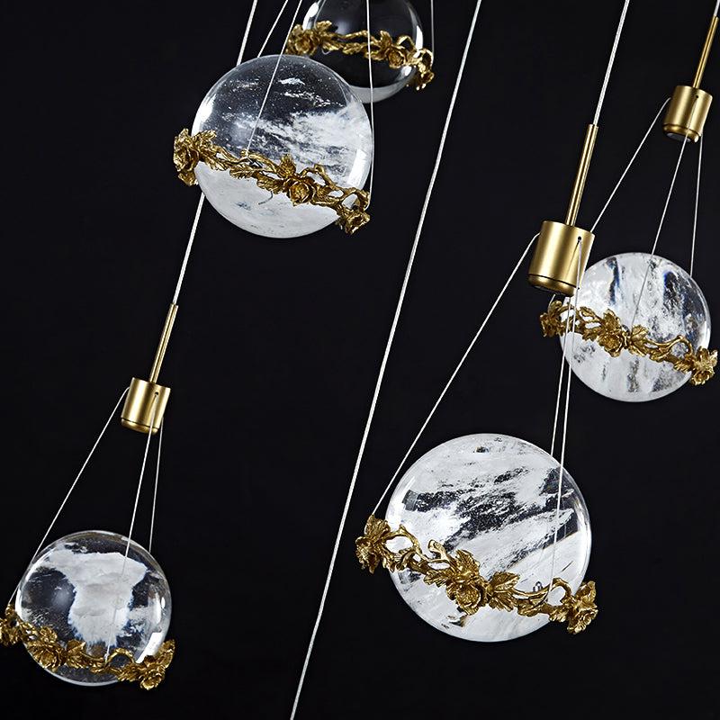 Primary Rock Crystal Ball Ceiling Mounted Staircase Chandelier - Image 5